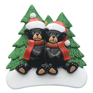 Customize Christmas Ornament Plaid Scarf Black Bear Family 2