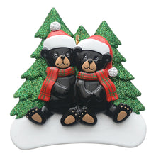Load image into Gallery viewer, Customize Christmas Ornament Plaid Scarf Black Bear Family
