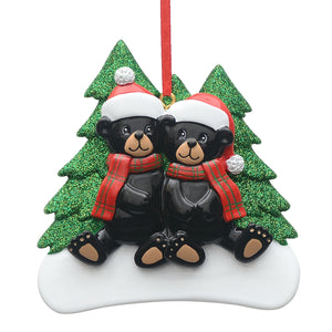 Customize Christmas Ornament Plaid Scarf Black Bear Family 2