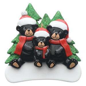 Customize Christmas Decoration Ornament Plaid Scarf Black Bear Family 3