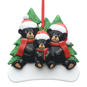 Customize Christmas Decoration Ornament Plaid Scarf Black Bear Family 3