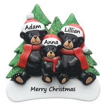 Load image into Gallery viewer, Customize Christmas Decoration Ornament Plaid Scarf Black Bear Family 3
