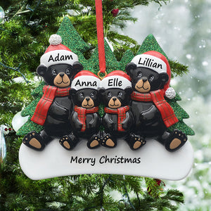 Customize Gift Christmas Family Ornament Plaid Scarf Black Bear Family 4