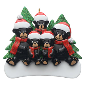 Customize Christmas Ornament Plaid Scarf Black Bear Family 5