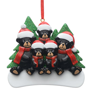 Personalized Family Gift Christmas Ornament Plaid Scarf Black Bear Family 5