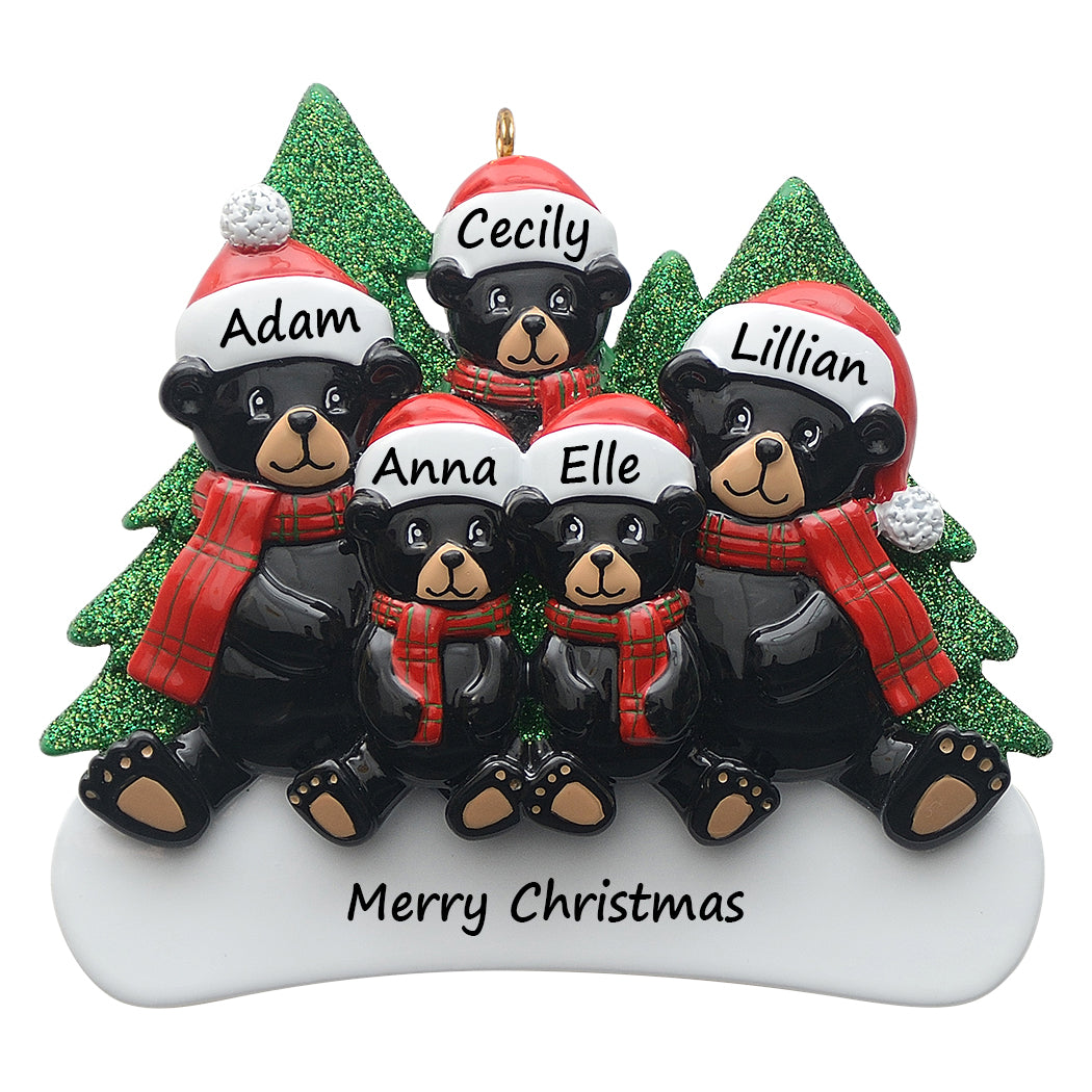 Personalized Family Gift Christmas Ornament Plaid Scarf Black Bear Family 5