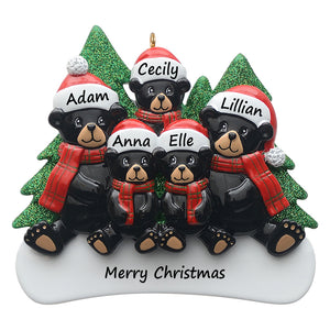 Customize Christmas Ornament Plaid Scarf Black Bear Family