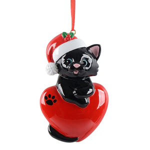 Personalized Christmas Ornament Cute Cat Wht/Bk/Gry