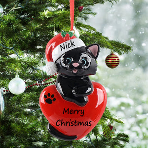 Personalized Pet Cat Gift Christmas Ornament Cute Kitty Wht/Bk/Gry