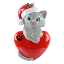 Load image into Gallery viewer, Personalized Christmas Ornament Cute Cat Wht/Bk/Gry
