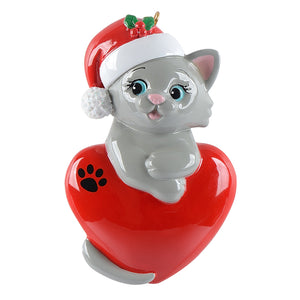 Personalized Pet Cat Gift Christmas Ornament Cute Kitty Wht/Bk/Gry