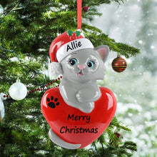 Load image into Gallery viewer, Personalized Christmas Ornament Cute Cat Wht/Bk/Gry

