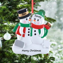 Load image into Gallery viewer, Personalized Christmas Ornament Shovel Snowman Family 2
