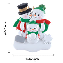 Load image into Gallery viewer, Personalized Christmas Ornament Shovel Snowman Family 3
