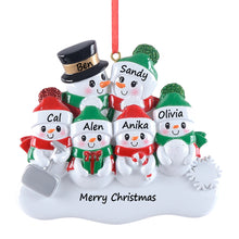 Load image into Gallery viewer, Personalized Christmas Ornament Shovel Snowman Family
