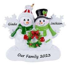 Load image into Gallery viewer, Personalized Christmas Ornament Snowman Family with Snowflake Family 2
