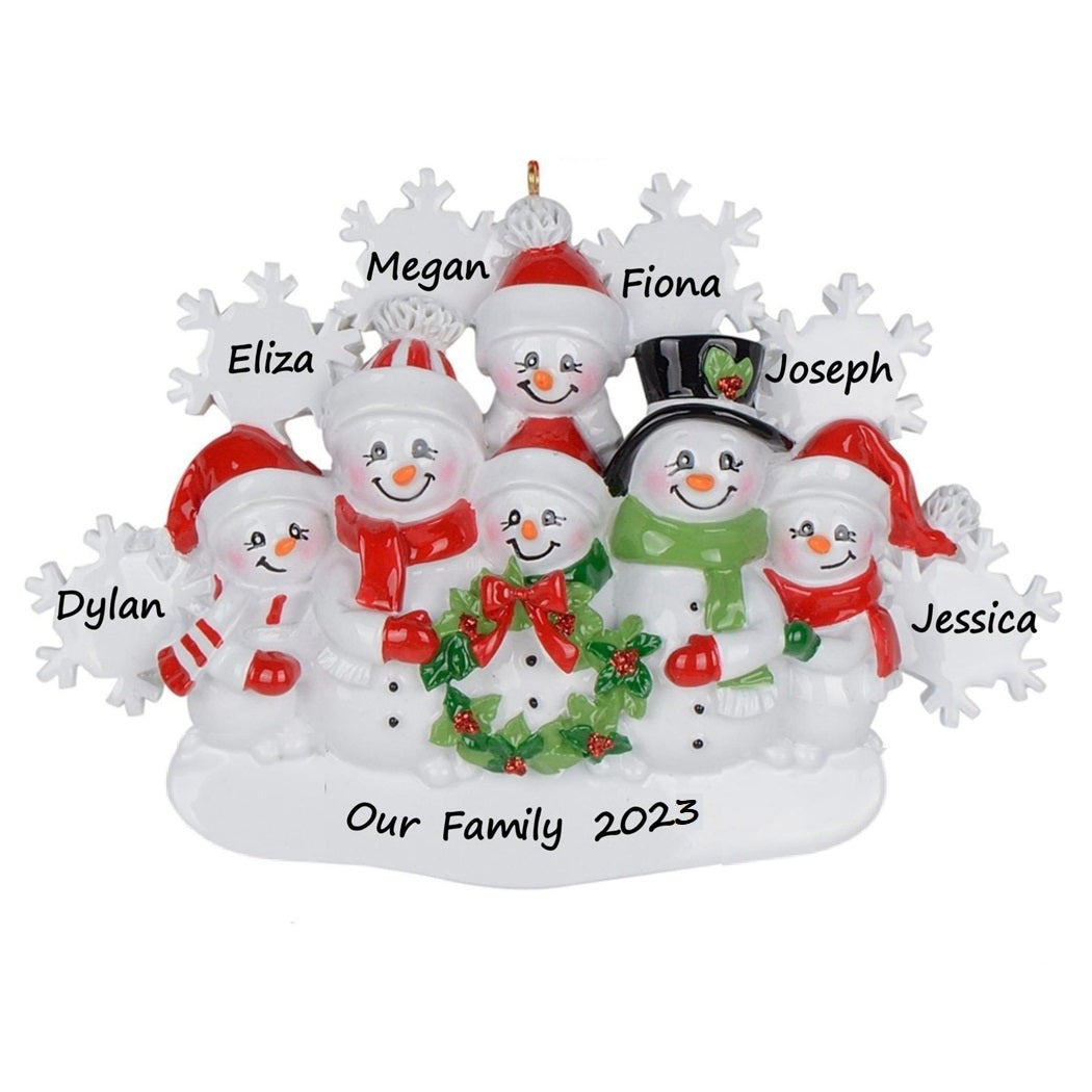 Personalized Christmas Ornament Snowman Family with Snowflake Family 6