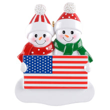 Load image into Gallery viewer, Personalized Christmas Gift Family Ornament Patriotic Snowman Family 2
