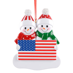 Personalized Gift Christmas Ornament Patriotic Snowman Family