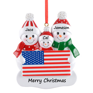 Personalized Christmas Ornament Patriotic Snowman Family 3