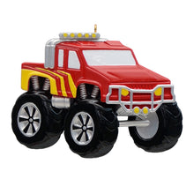 Load image into Gallery viewer, Personalized Christmas Ornament Monster Truck Blue/Green/Red
