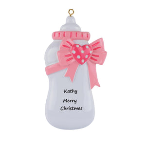 Customize Gift for Baby's 1st Christmas Personalized Ornament Bottle Pink