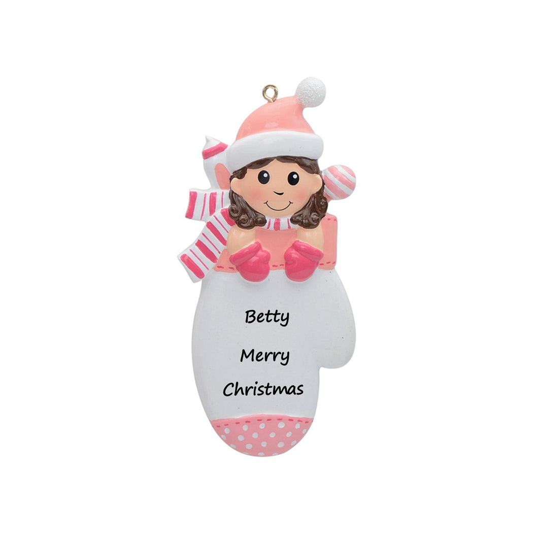 Maxora Personalized Ornament Baby Girl Mitten