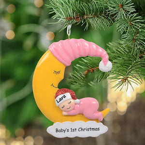 Maxora Personalized Baby Ornament Christmas Gift Sleep in Moon Boy/Girl