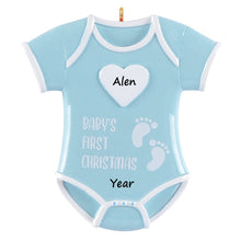 Load image into Gallery viewer, Personalized Ornament Baby&#39;s First Christmas Gift Baby onesie Boy/Girl
