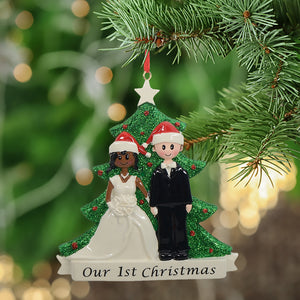 Personalized Christmas Wedding Couple Ornament Ethnic Bride and White Groom