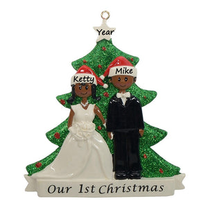 Personalized Christmas Wedding Couple Ornament Ethnic Bride and Groom