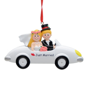 Personalized Christmas Wedding Ornament Just Married Brown Hair Couple