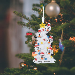 Personalized Christmas Ornament Penguin Family White