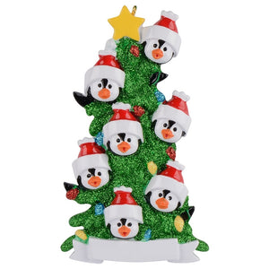 Personalized Gift Christmas Ornament Penguin Family Green