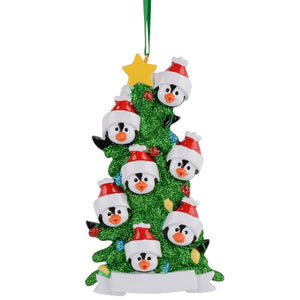 Personalized Christmas Ornament Penguin Family Green