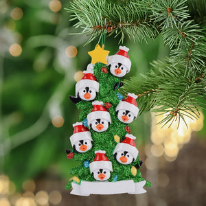 Personalized Christmas Ornament Penguin Family Green