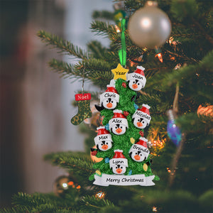 Personalized Gift Christmas Ornament Penguin Family Green