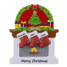 Load image into Gallery viewer, Personalized Christmas Ornament Gift for Family 3 Fireplace stockings
