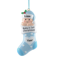 Load image into Gallery viewer, 2024 Personalized Baby&#39;s 1st Christmas Blue Christmas Ornament Holiday Memory
