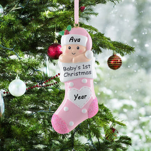 2024 Personalized Baby's 1st Christmas Pink Christmas Ornament Holiday Memory