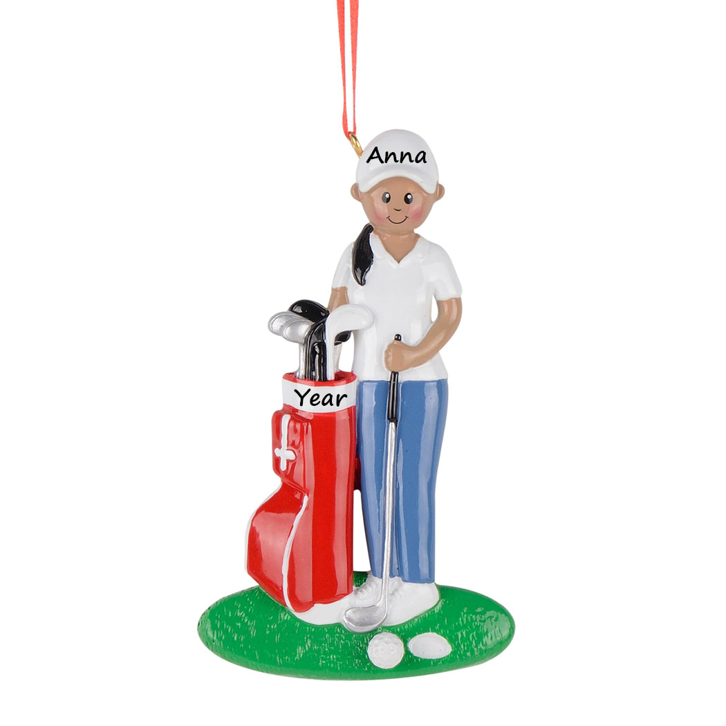 Personalized Christmas Sport Ornament Golf Girl Ethnic