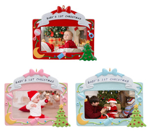Personalized Ornament Baby's 1st Christmas Photo Frame B/R/G