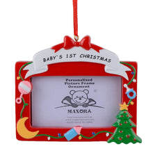 Load image into Gallery viewer, Personalized Ornament Baby&#39;s 1st Christmas Photo Frame B/R/G
