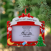Load image into Gallery viewer, Personalized Ornament Baby&#39;s 1st Christmas Photo Frame B/R/G
