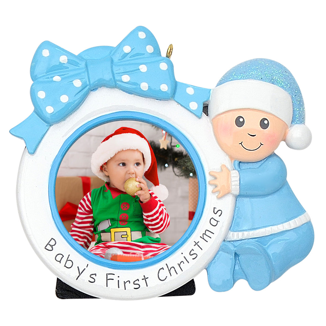 Baby's First Christmas Gift Bow Photo Frame Personalized Ornament