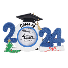 Load image into Gallery viewer, Personalized Christmas Ornament 2024 Graduate Photo Frame Black/Blue/Red
