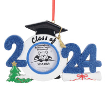 Load image into Gallery viewer, Personalized Christmas Ornament 2024 Graduate Photo Frame Black/Blue/Red
