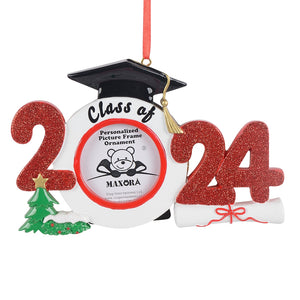 Personalized Christmas Ornament 2024 Graduate Photo Frame Black/Blue/Red