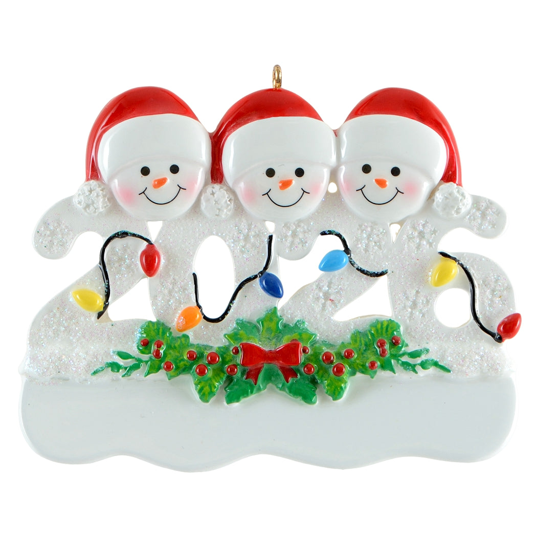 2026 Snowman Family of 3 Personalized Christmas Ornaments