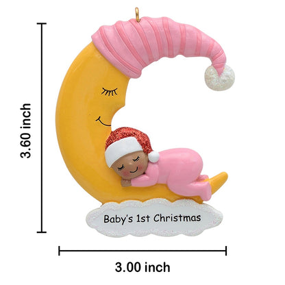 Personalized African American Baby Girl Moon Baby's 1st Christmas Ornament